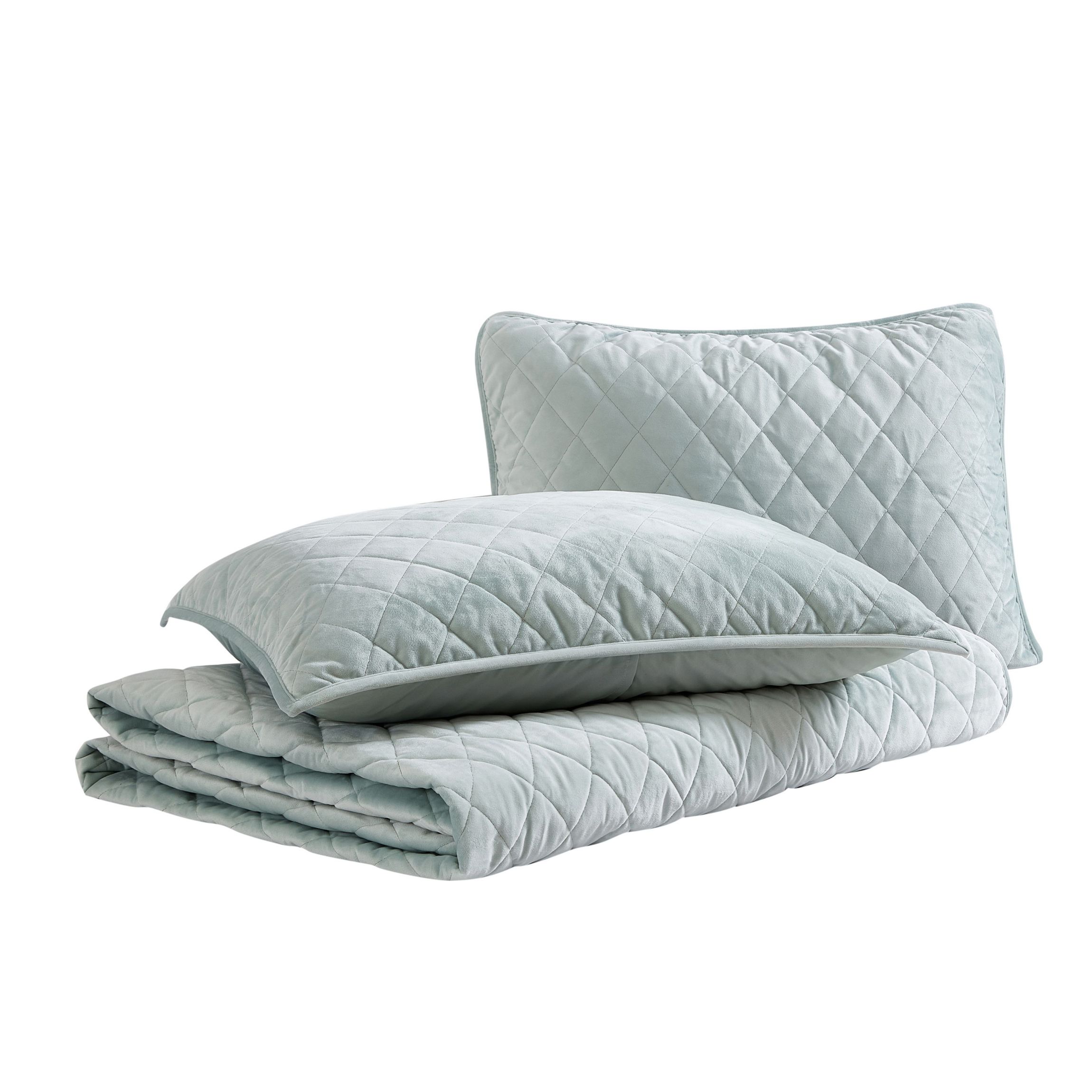 Solid Diamond Stitch Velvet- 4 Piece- Reversible Quilt Set Bonus