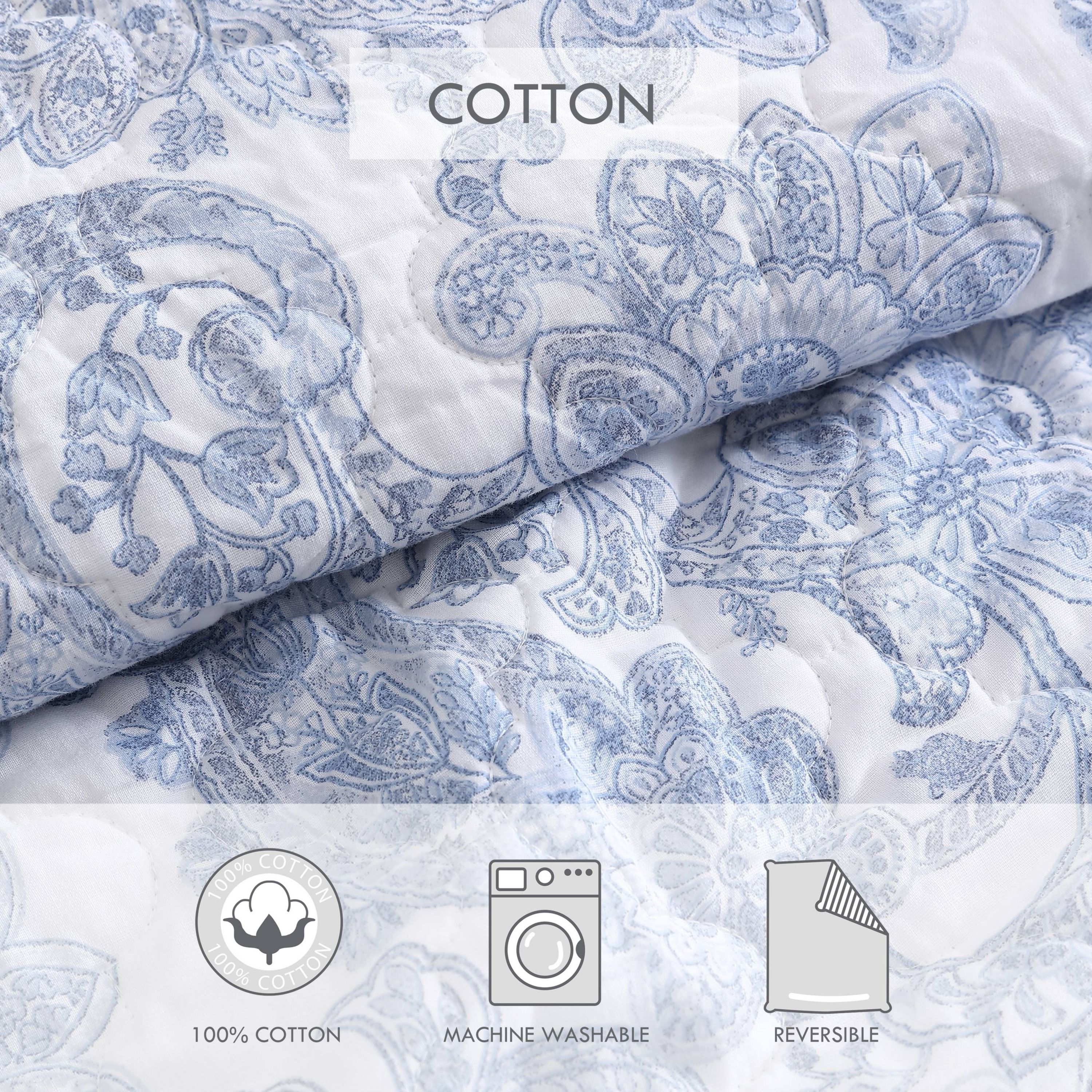 Field Of Paisley 100% Cotton 3 Piece Reversible Quilt Set