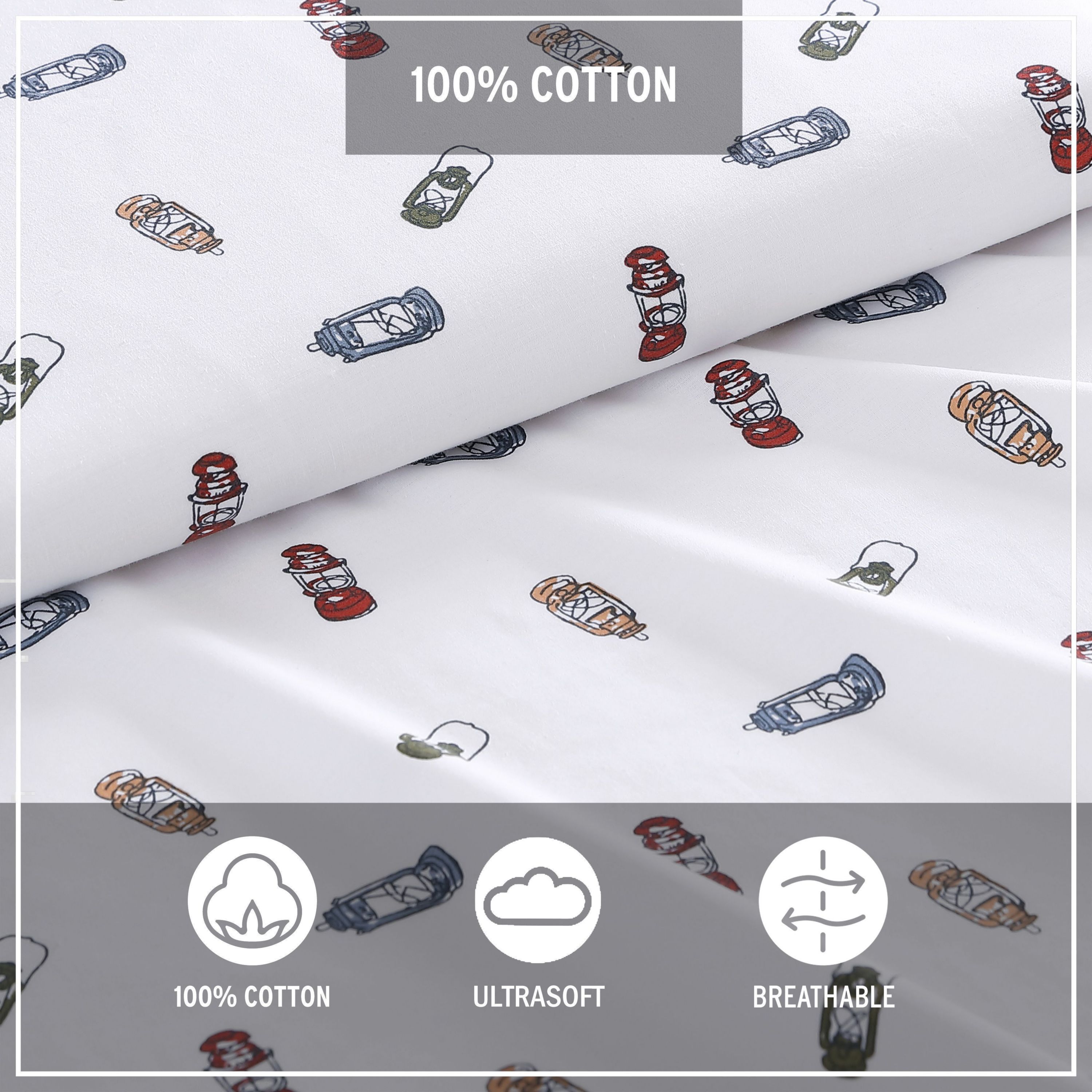 Explore Lantern 100% Cotton Percale- 3 Piece- Sheet Set