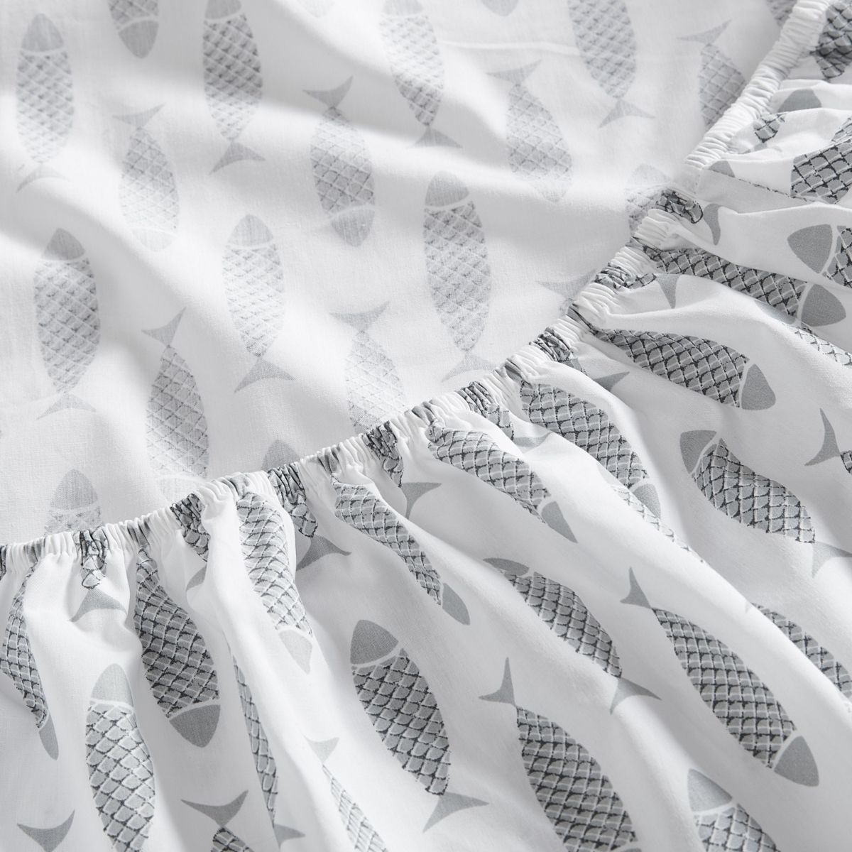 Woodblock Fish 100% Cotton Percale- 3 Piece- Sheet Set