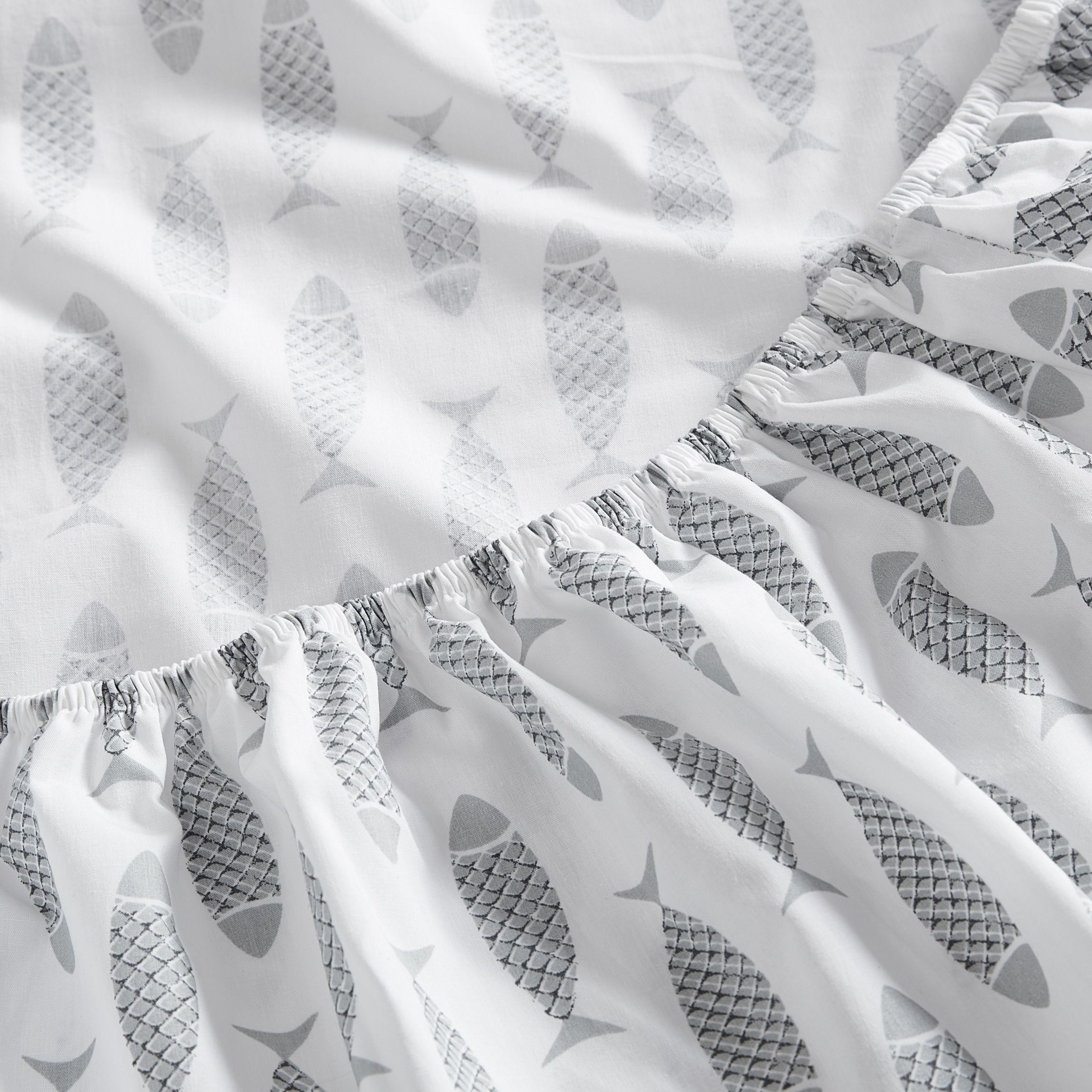 Woodblock Fish 100% Cotton Percale- 4 Piece- Sheet Set
