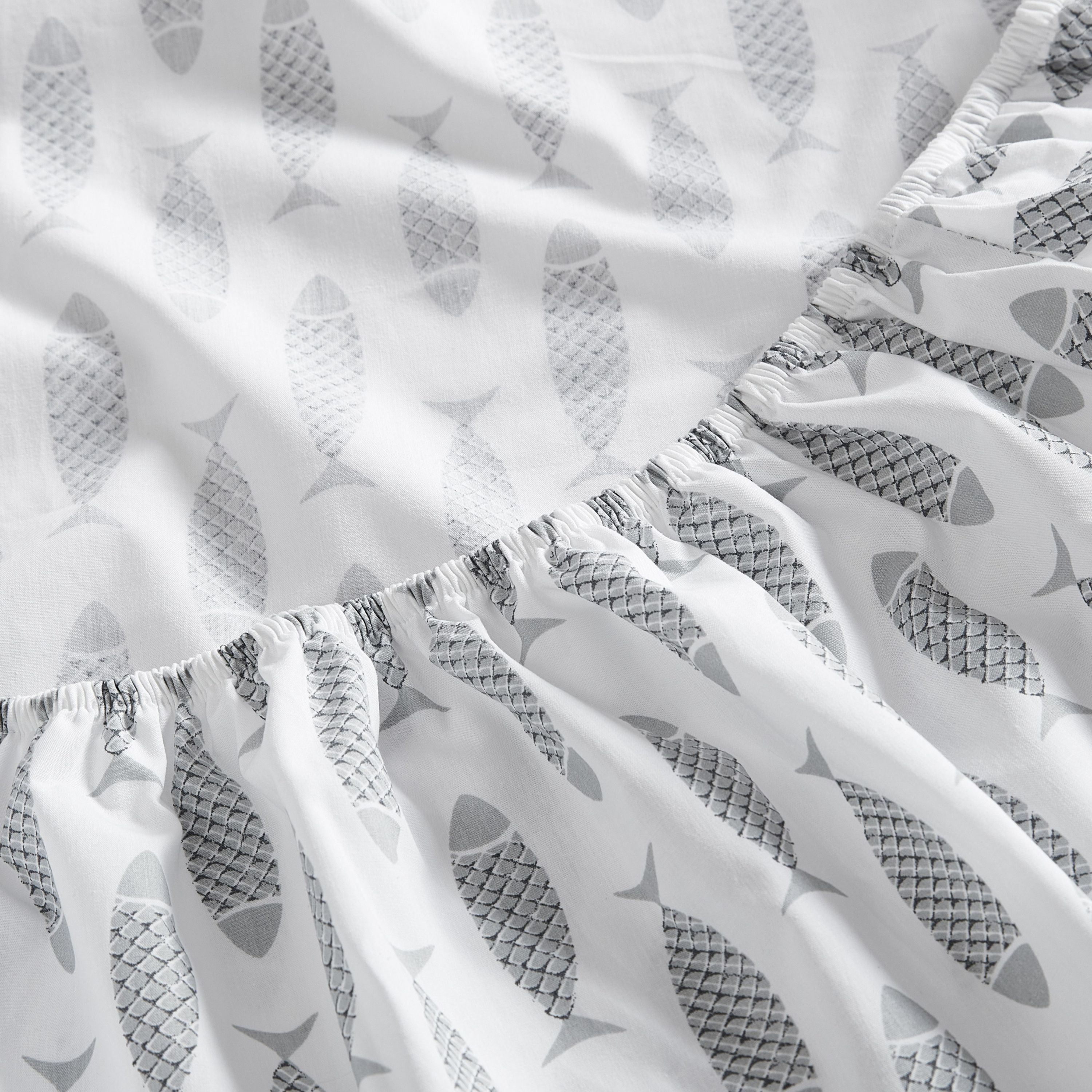 Woodblock Fish 100% Cotton Percale- 4 Piece- Sheet Set