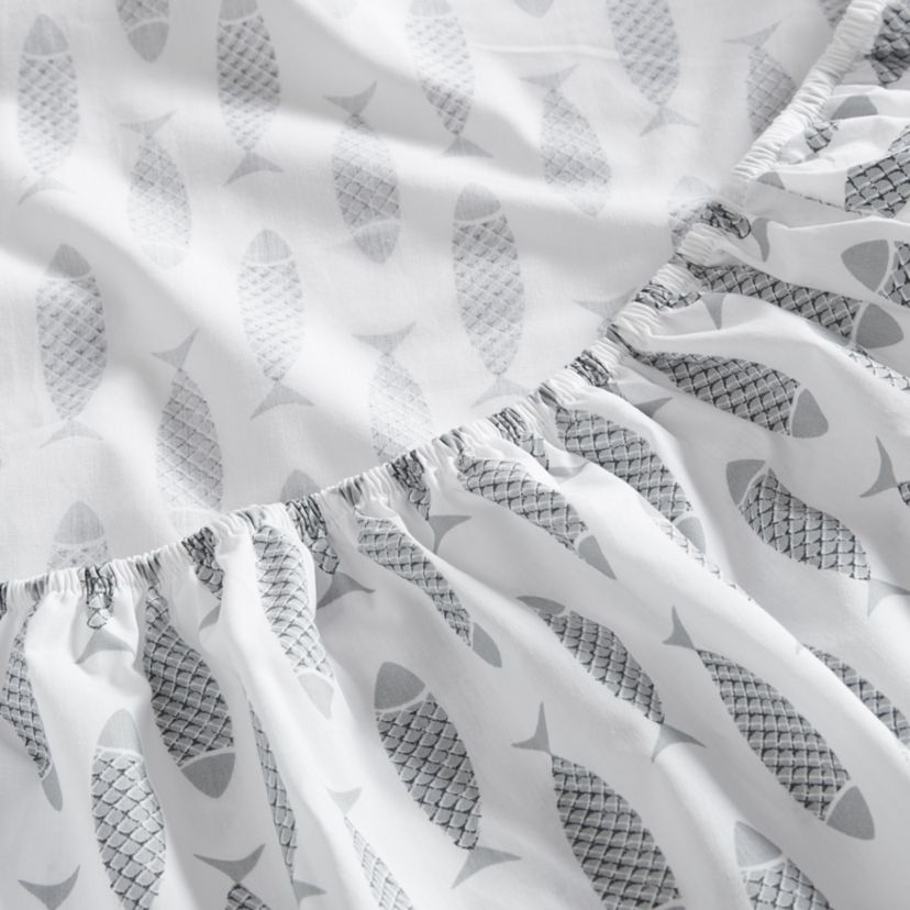 Woodblock Fish 100% Cotton Percale- 4 Piece- Sheet Set