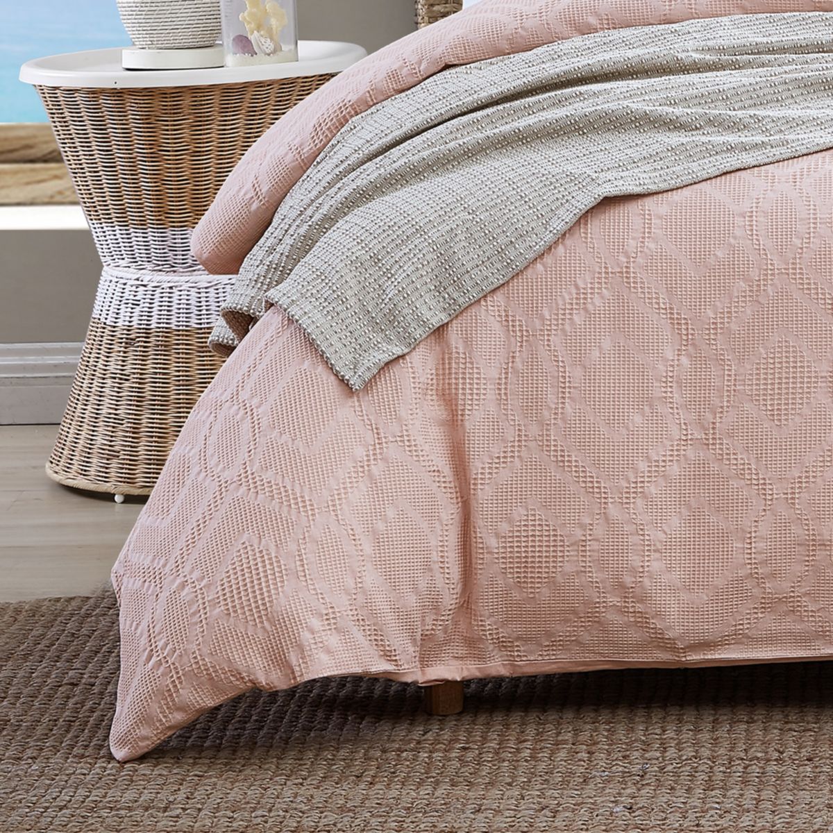 Textured Waffle 100% Cotton - 3 Piece- Comforter Bedding Set