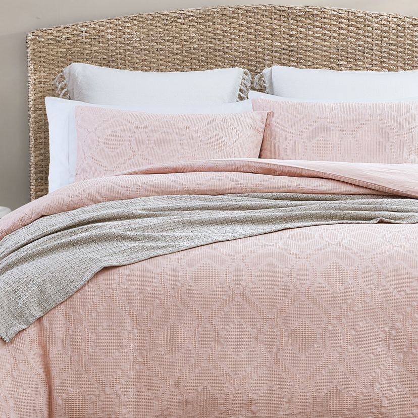Textured Waffle 100% Cotton - 3 Piece- Comforter Bedding Set