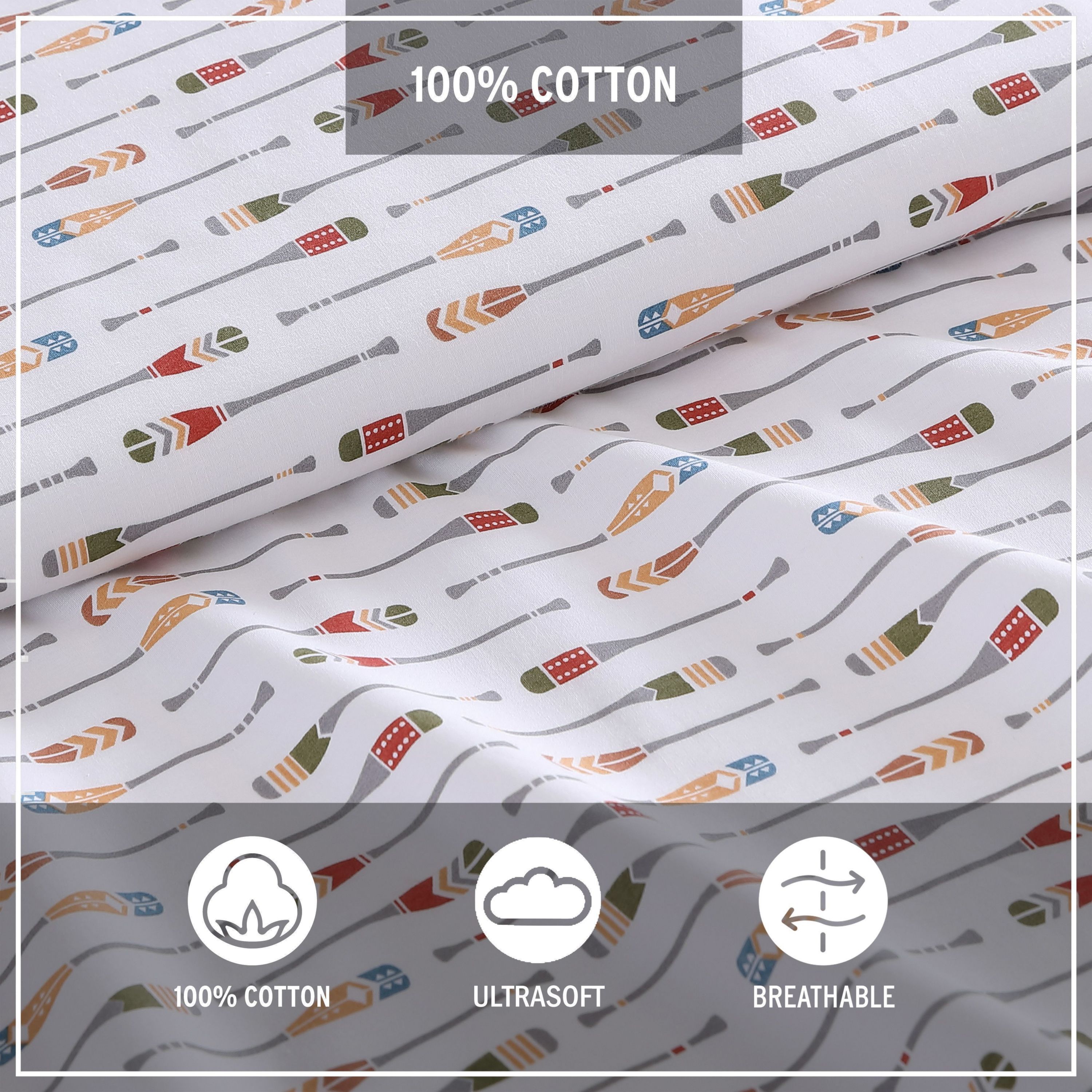 Canoe Lake Paddle 100% Cotton Percale- 4 Piece- Sheet Set