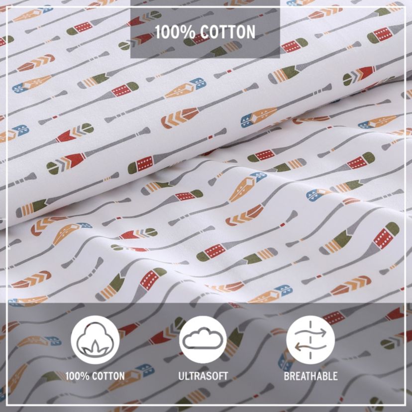 Canoe Lake Paddle 100% Cotton Percale- 4 Piece- Sheet Set