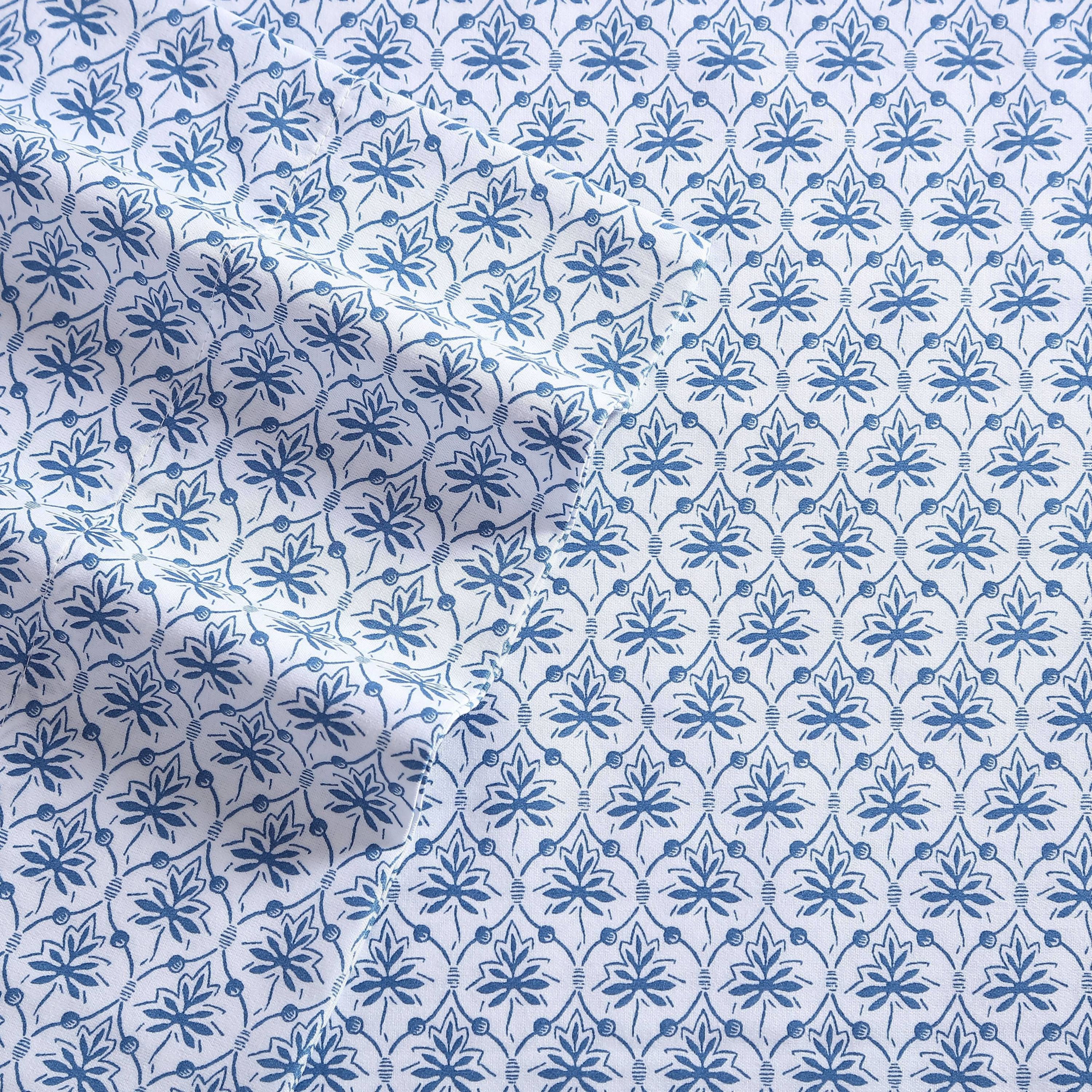 Rosemarie 100% Cotton 300 Thread Count Sateen- 4 Piece- Sheet Set, Blue- King