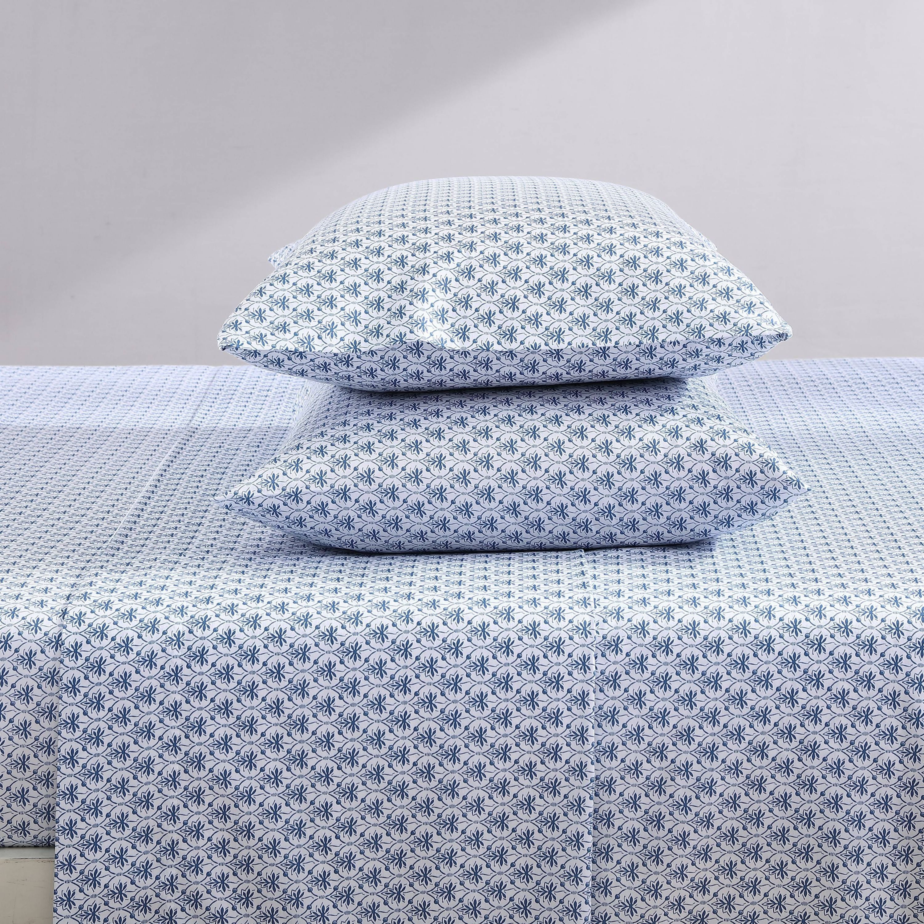 Rosemarie 100% Cotton 300 Thread Count Sateen- 4 Piece- Sheet Set, Blue- King