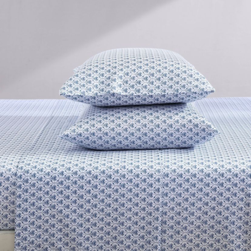 Rosemarie 100% Cotton 300 Thread Count Sateen- 4 Piece- Sheet Set, Blue- King