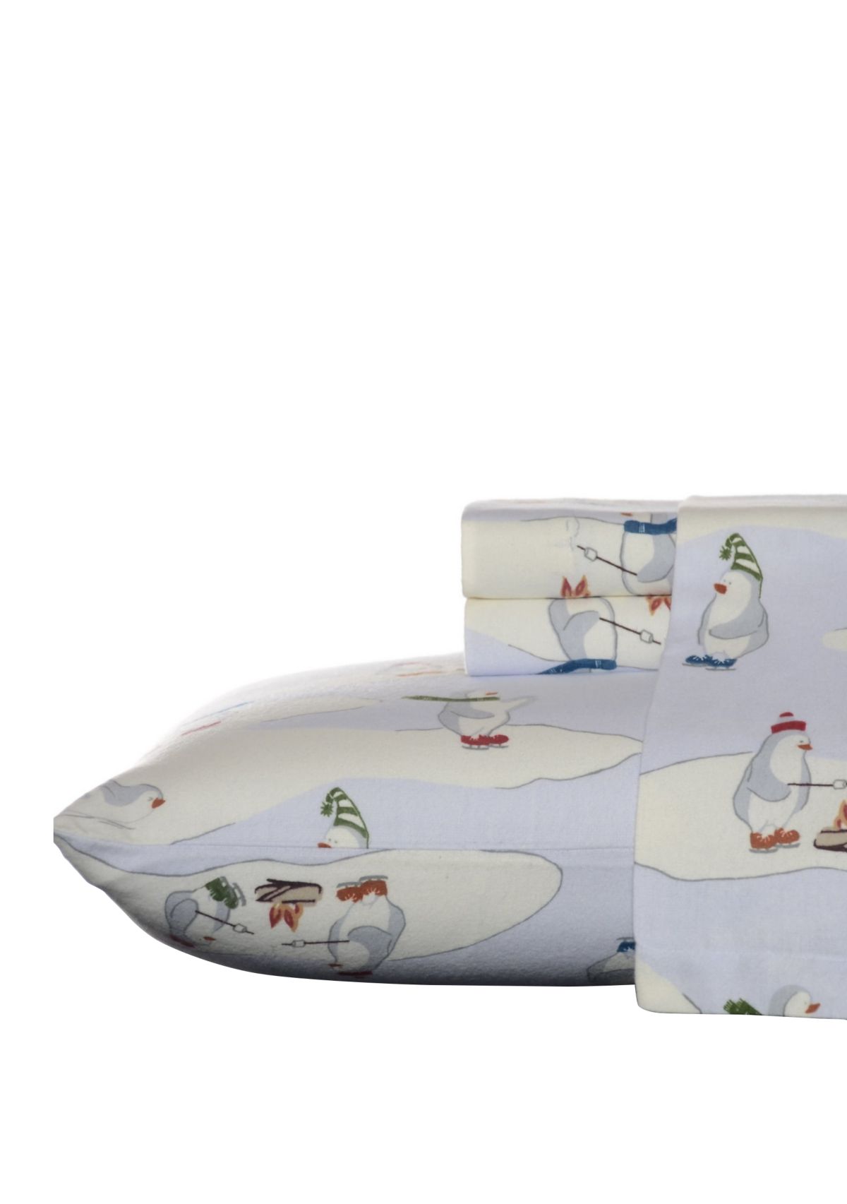 Skating Penguins Flannel Sheet Set 