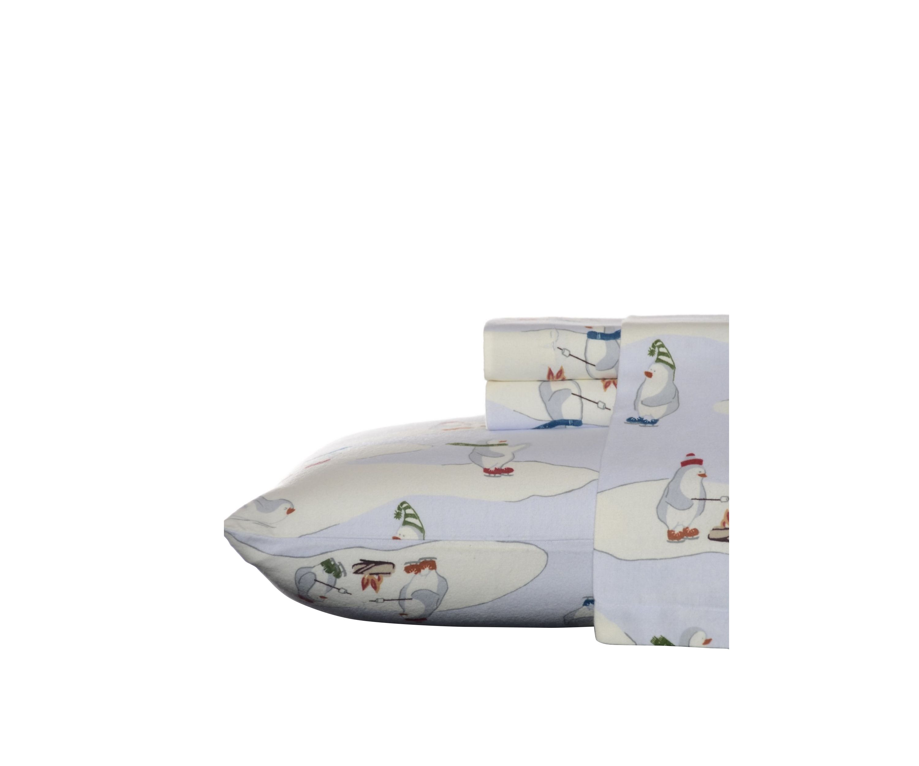 Skating Penguins Flannel Sheet Set 