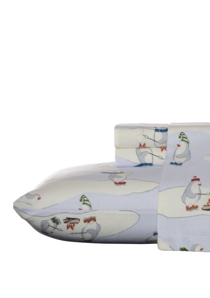 Skating Penguins Flannel Sheet Set 