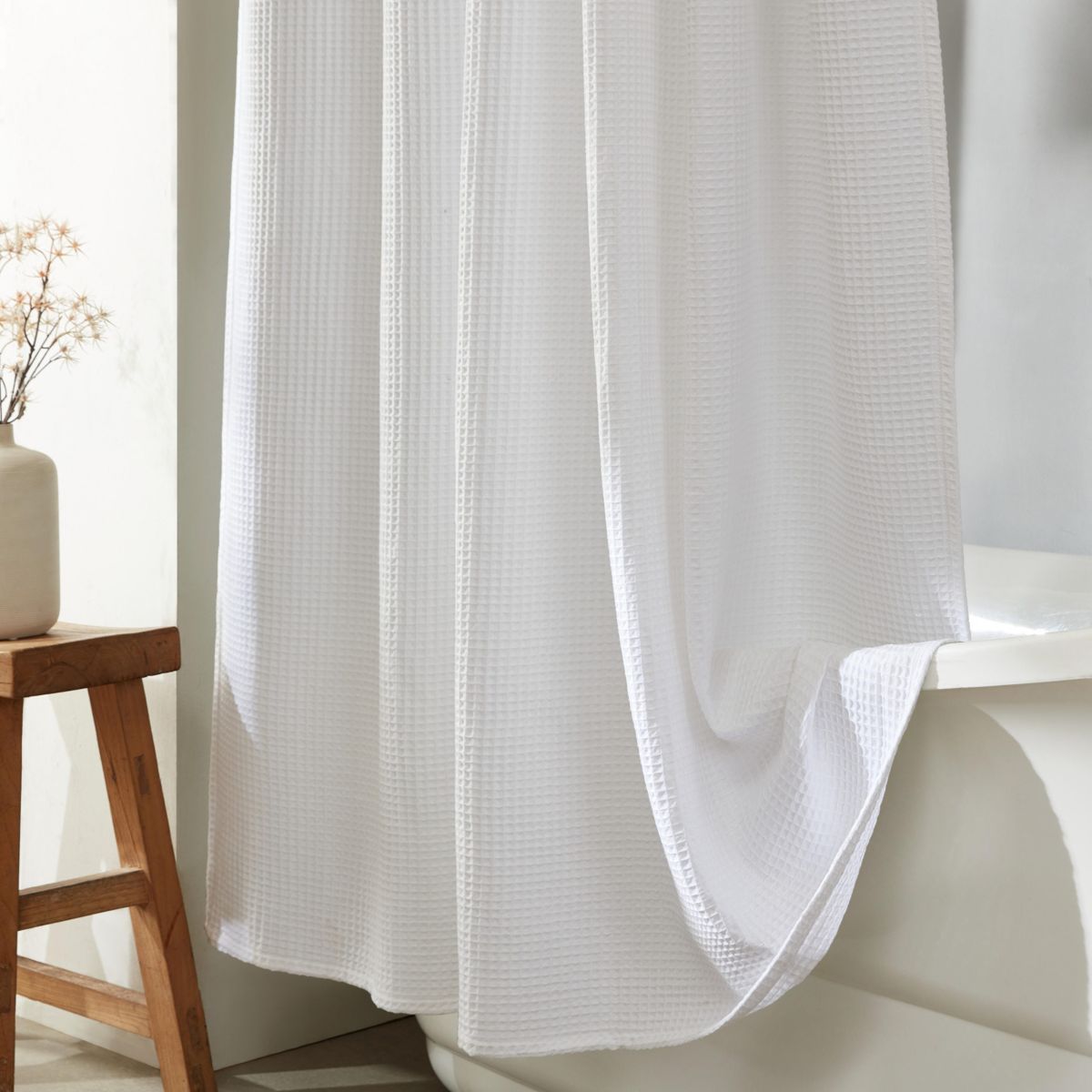 Waffle Solid Green Shower Curtain-1 Piece