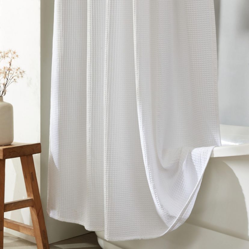 Waffle Solid White Shower Curtain-1 Piece