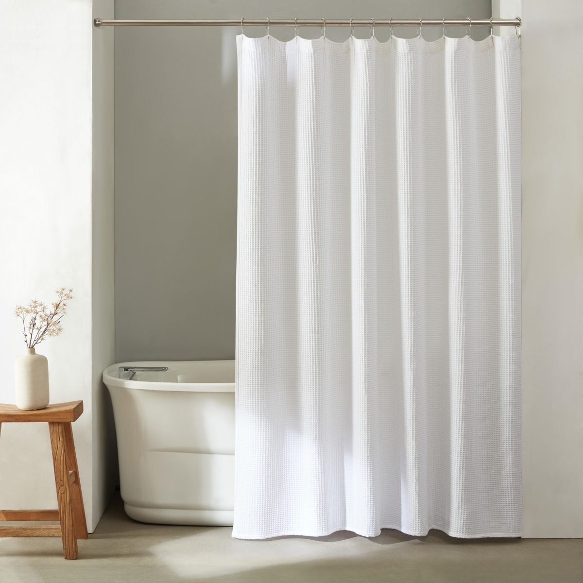 Waffle Solid Green Shower Curtain-1 Piece