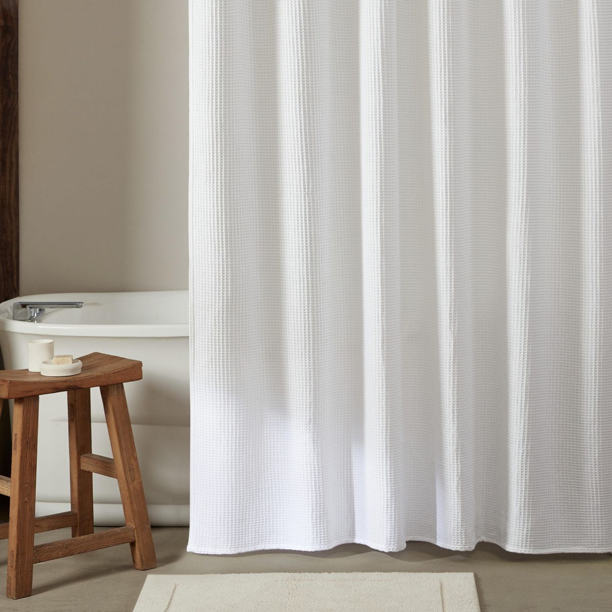 Waffle Solid Green Shower Curtain-1 Piece