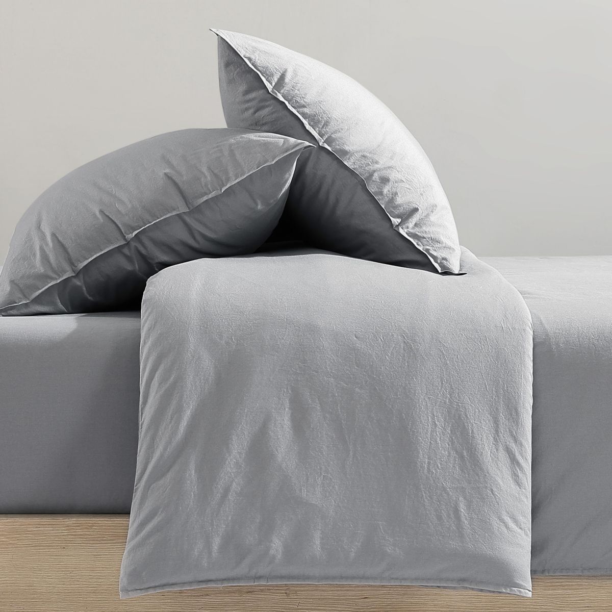 Washed Percale Grey King Comforter-Sham Set-3 Piece