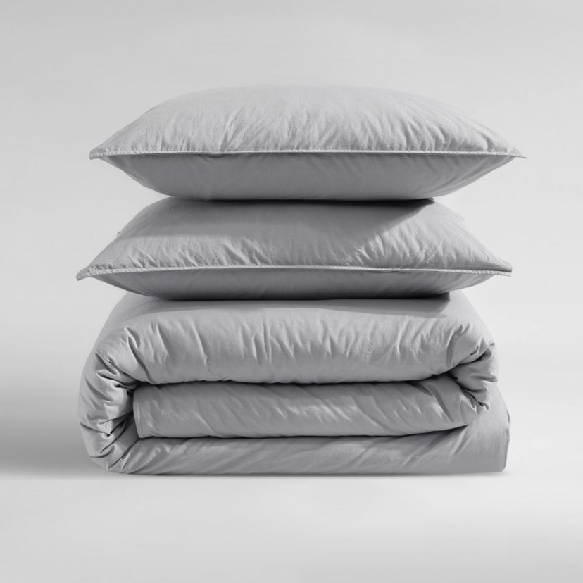 Washed Percale Natural King Comforter-Sham Set-3 Piece