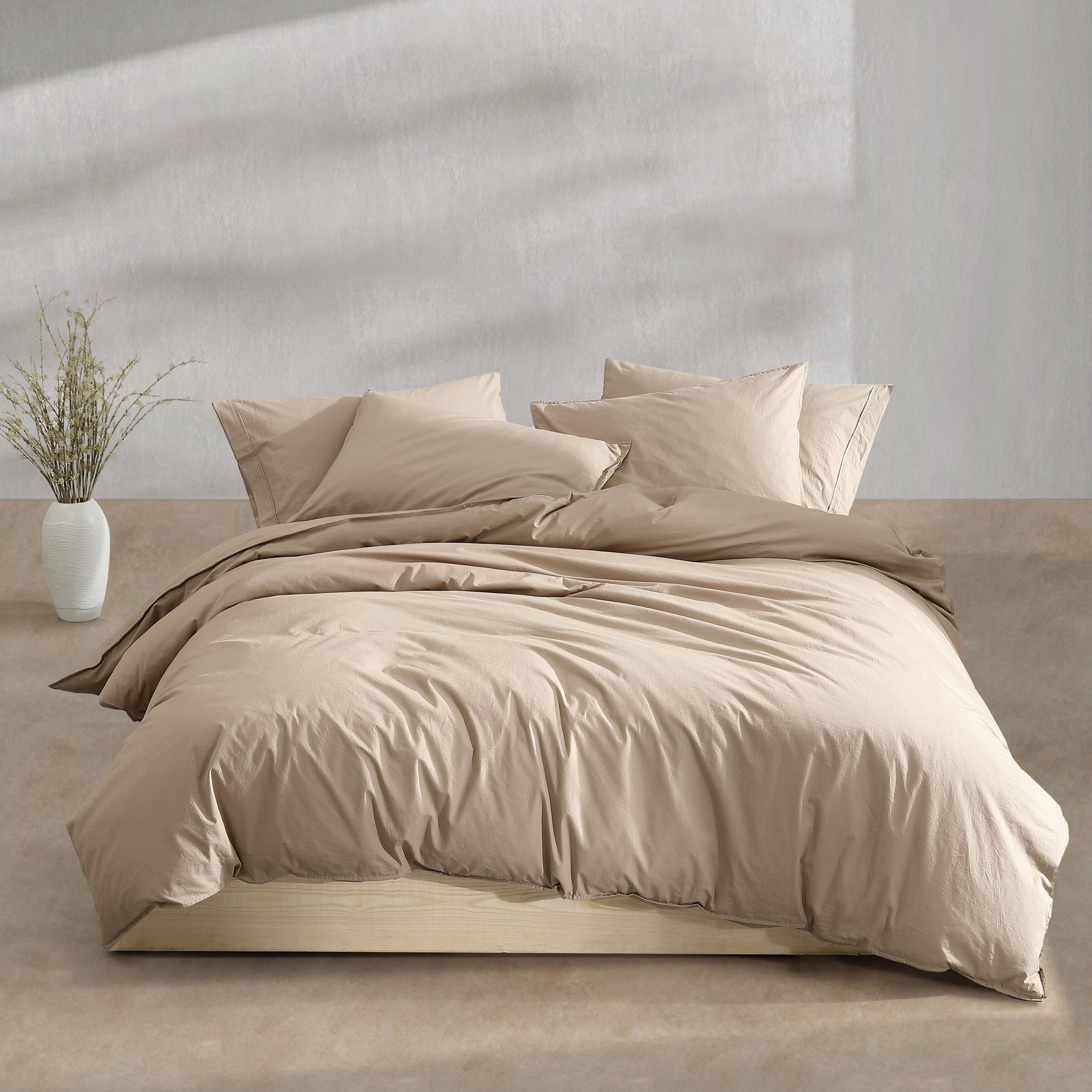 Washed Percale Brown Queen Duvet Cover Set-3 Piece