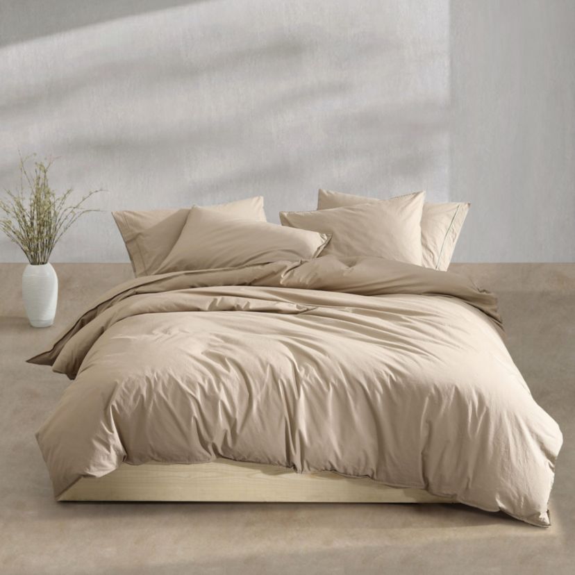 Washed Percale Beige King Duvet Cover Set-3 Piece