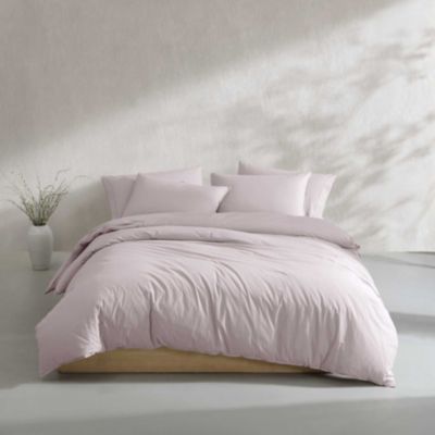 Calvin Klein Washed Percale Natural King Duvet Cover Set-3 Piece, Pink, Queen