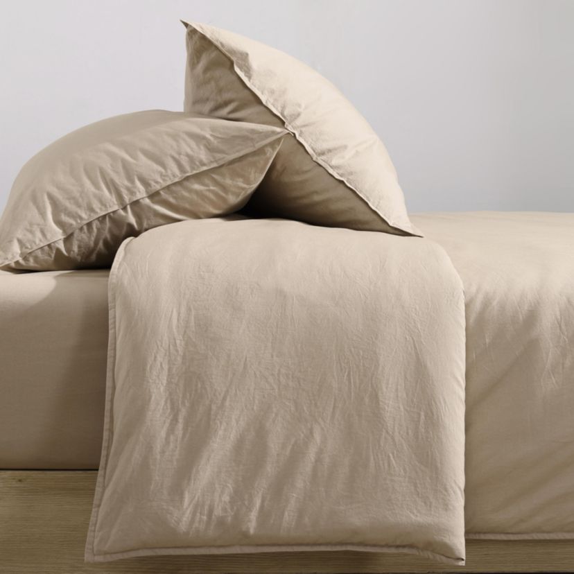 Washed Percale Beige King Duvet Cover Set-3 Piece