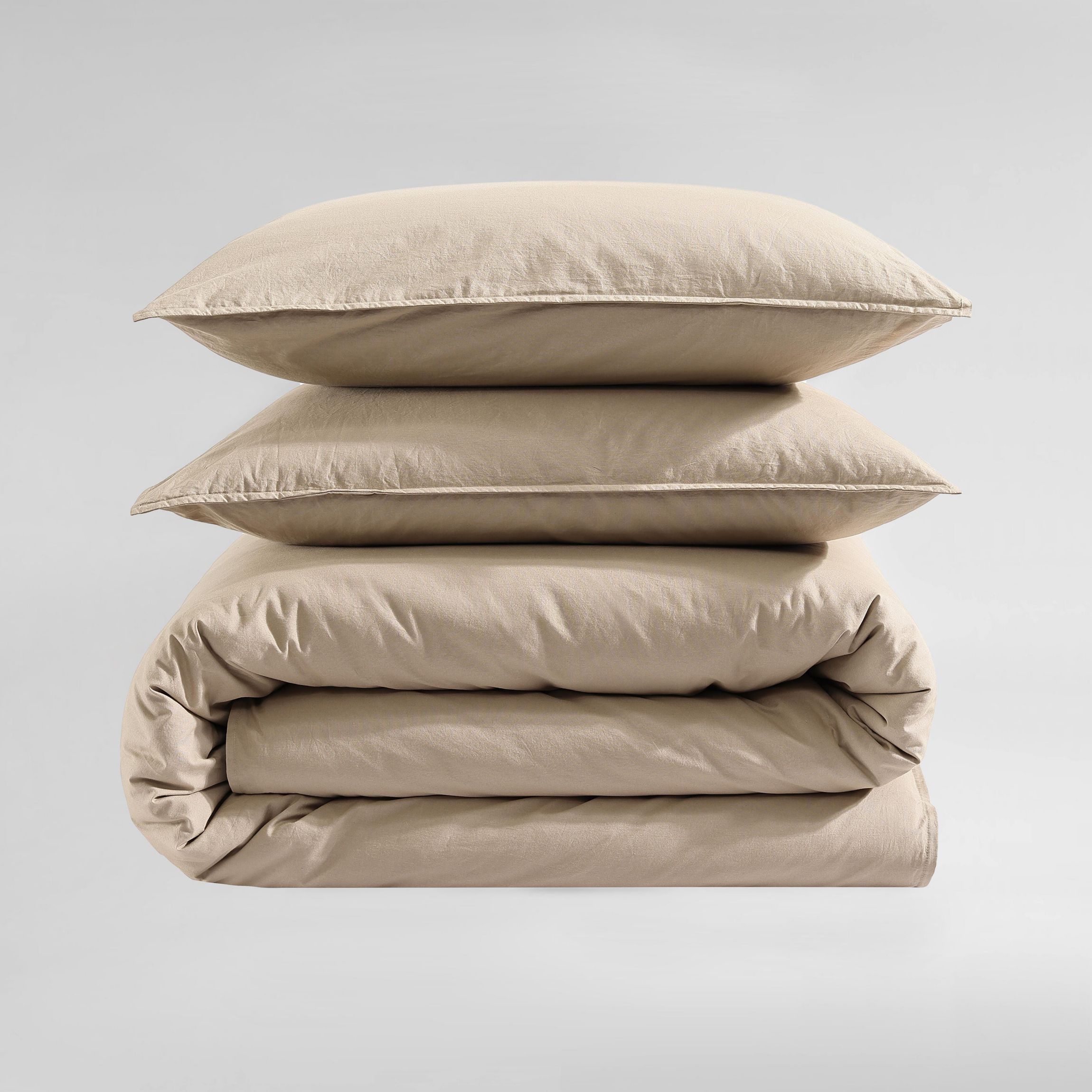 Washed Percale Brown Queen Duvet Cover Set-3 Piece
