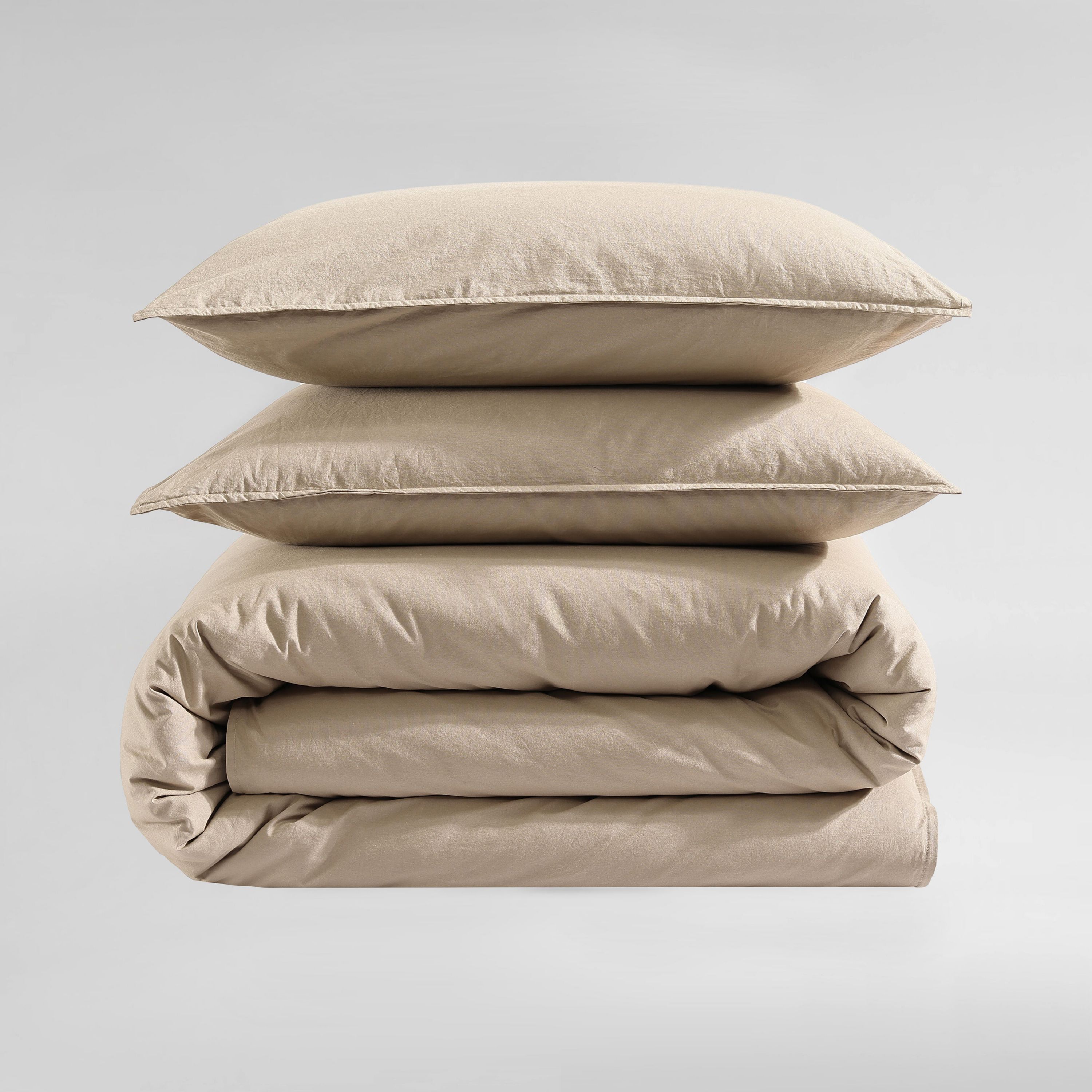 Washed Percale Beige King Duvet Cover Set-3 Piece