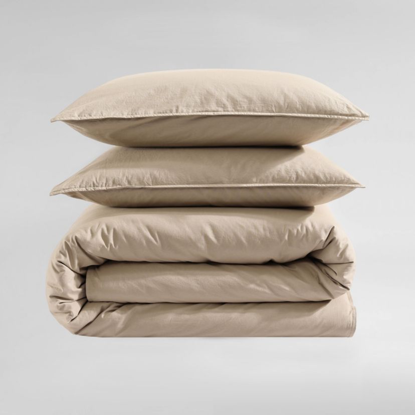 Washed Percale Beige King Duvet Cover Set-3 Piece