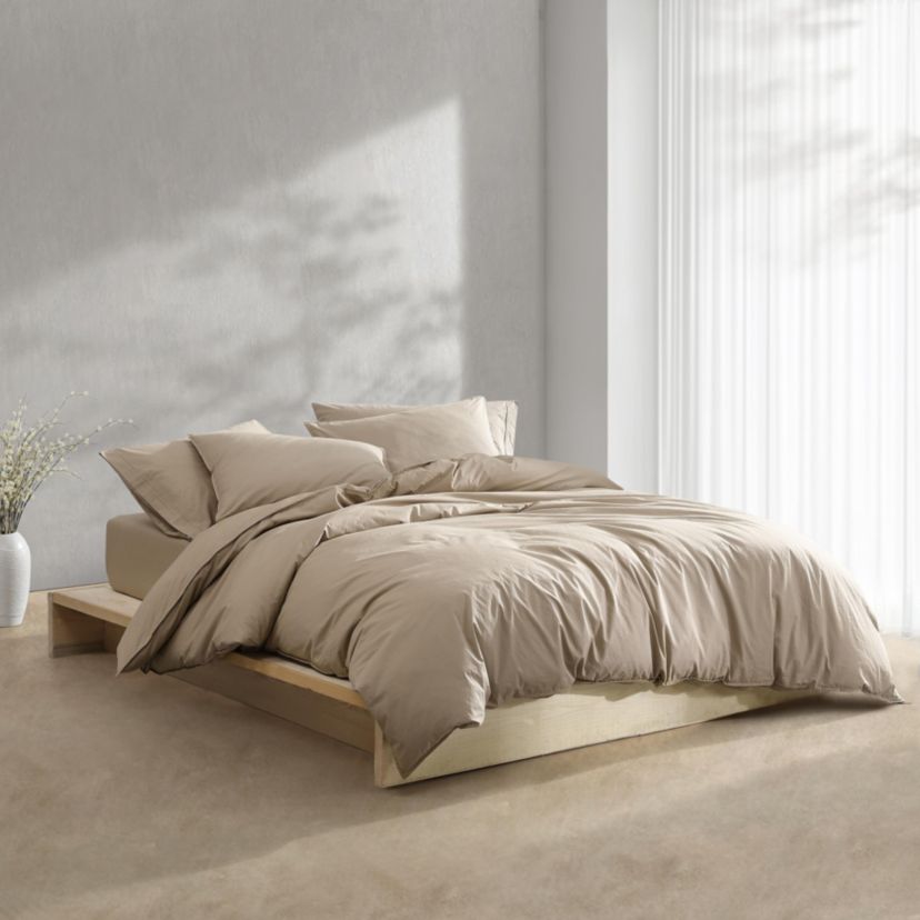 Washed Percale Beige King Duvet Cover Set-3 Piece