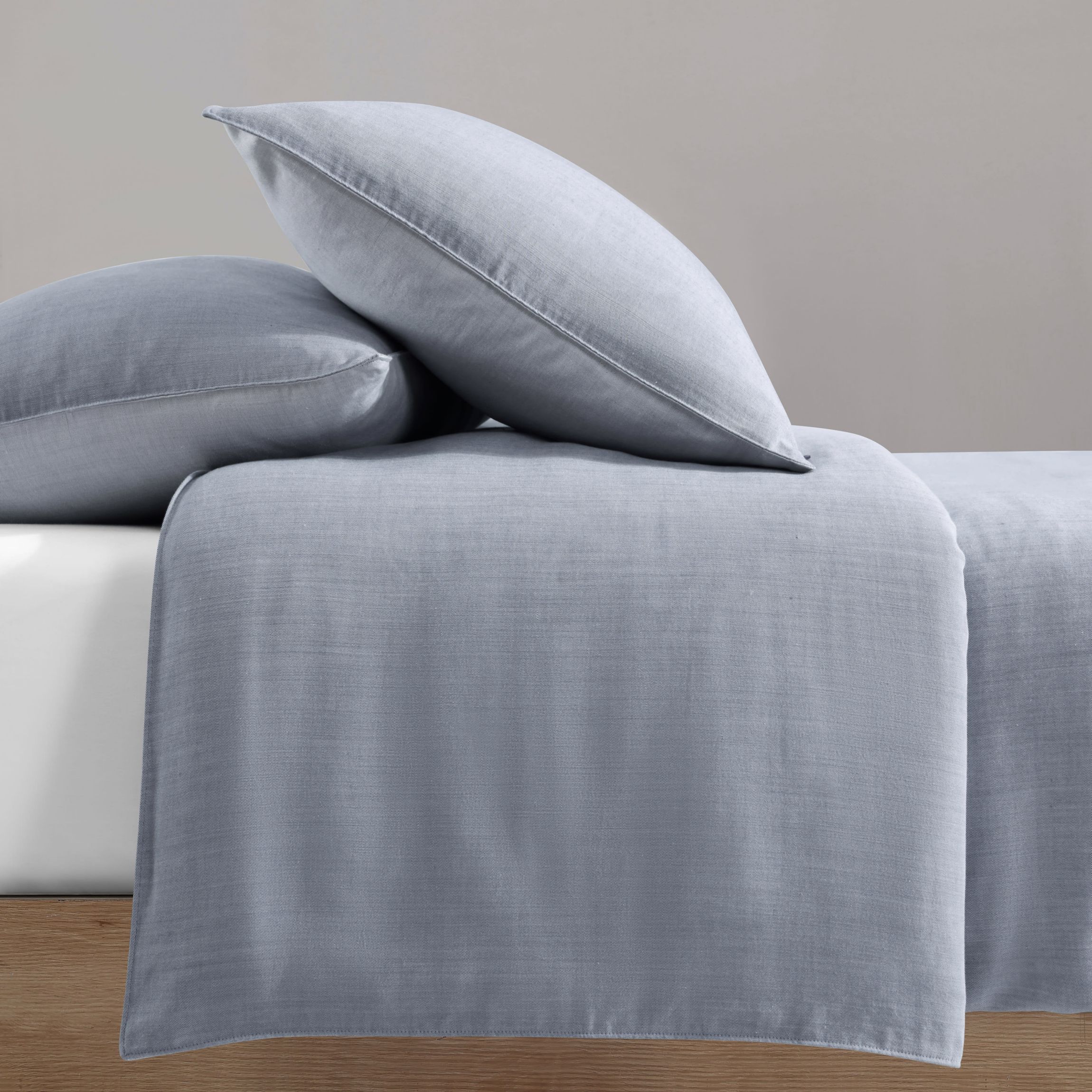 Tencel Reversible Solid Blue Queen Duvet Cover Set-3 Piece
