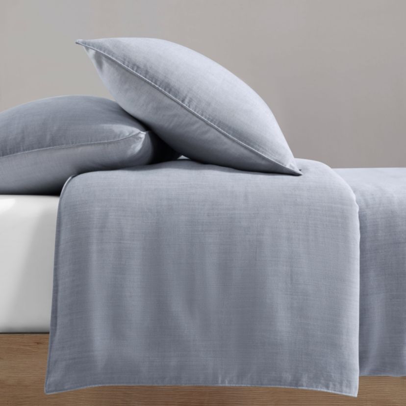 Tencel Reversible Solid Blue Queen Duvet Cover Set-3 Piece