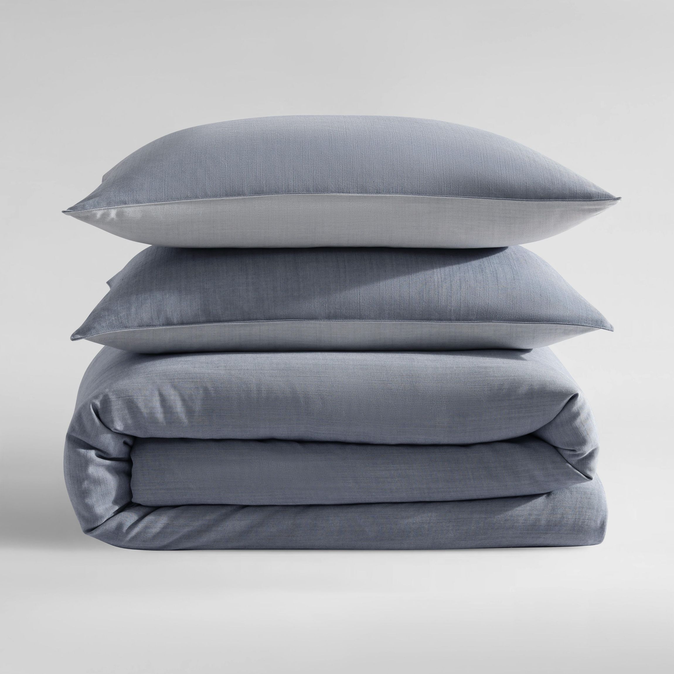 Tencel Reversible Solid Blue Queen Duvet Cover Set-3 Piece