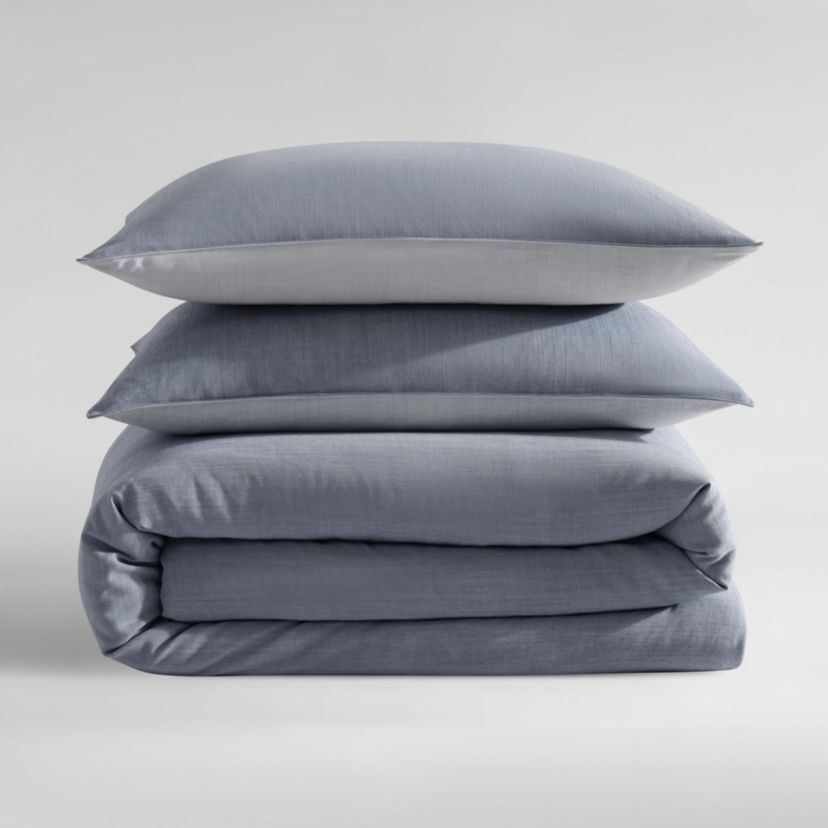 Tencel Reversible Solid Blue Queen Duvet Cover Set-3 Piece