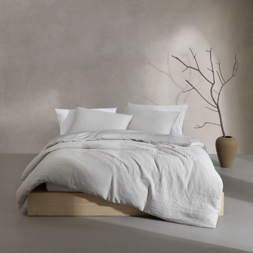 Washed Texture Solid Natural King Duvet Cover Set-3 Piece