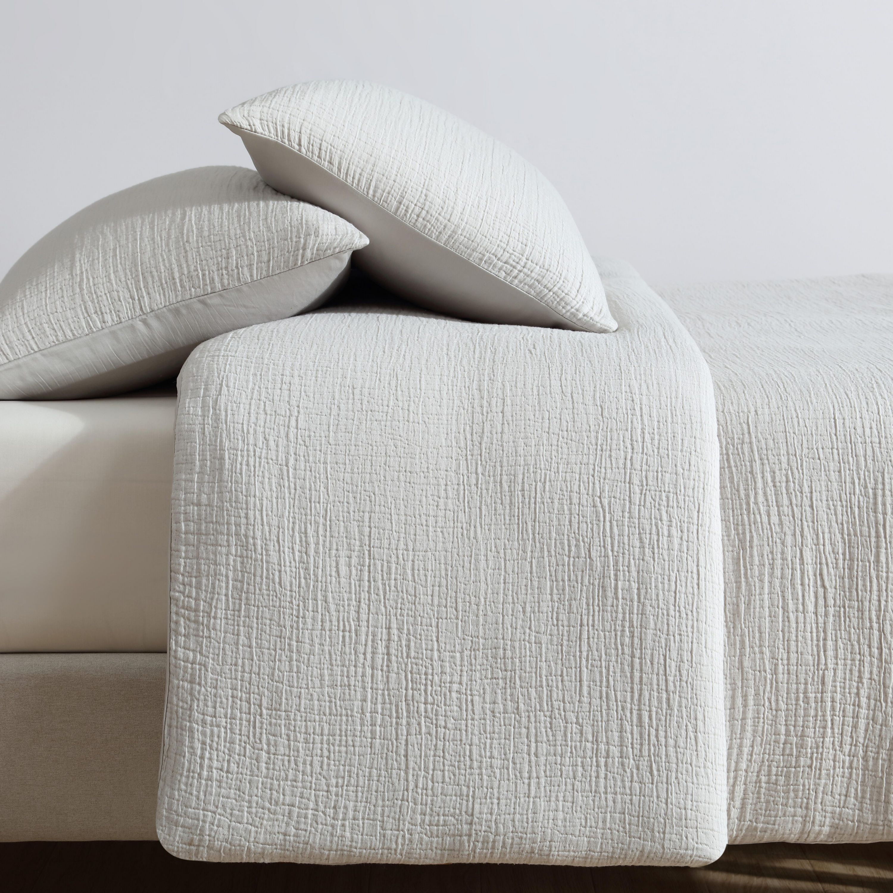 Washed Texture Solid Natural King Duvet Cover Set-3 Piece