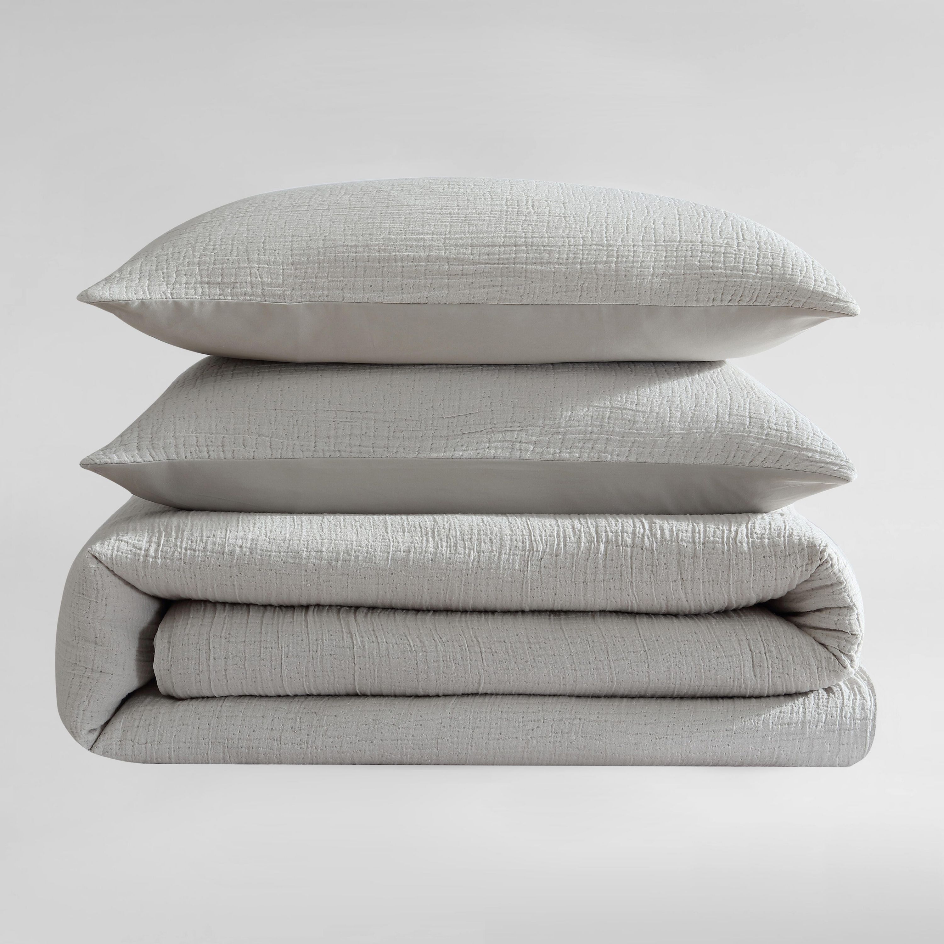 Washed Texture Solid Natural King Duvet Cover Set-3 Piece