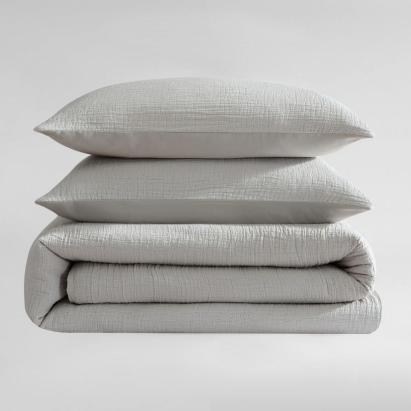 Washed Texture Solid Natural King Duvet Cover Set-3 Piece
