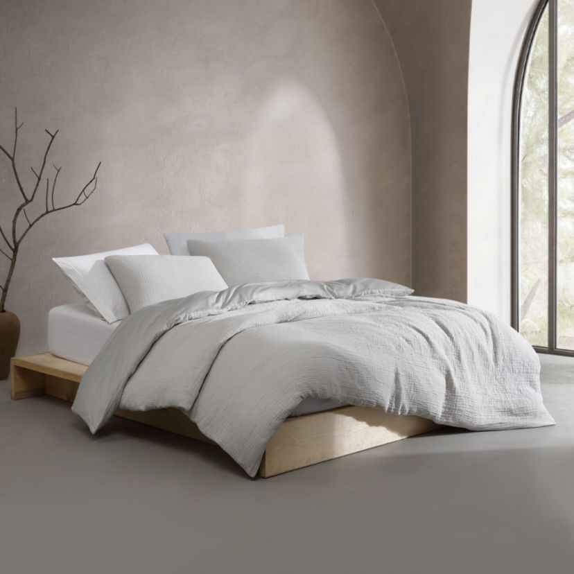 Washed Texture Solid Natural King Duvet Cover Set-3 Piece