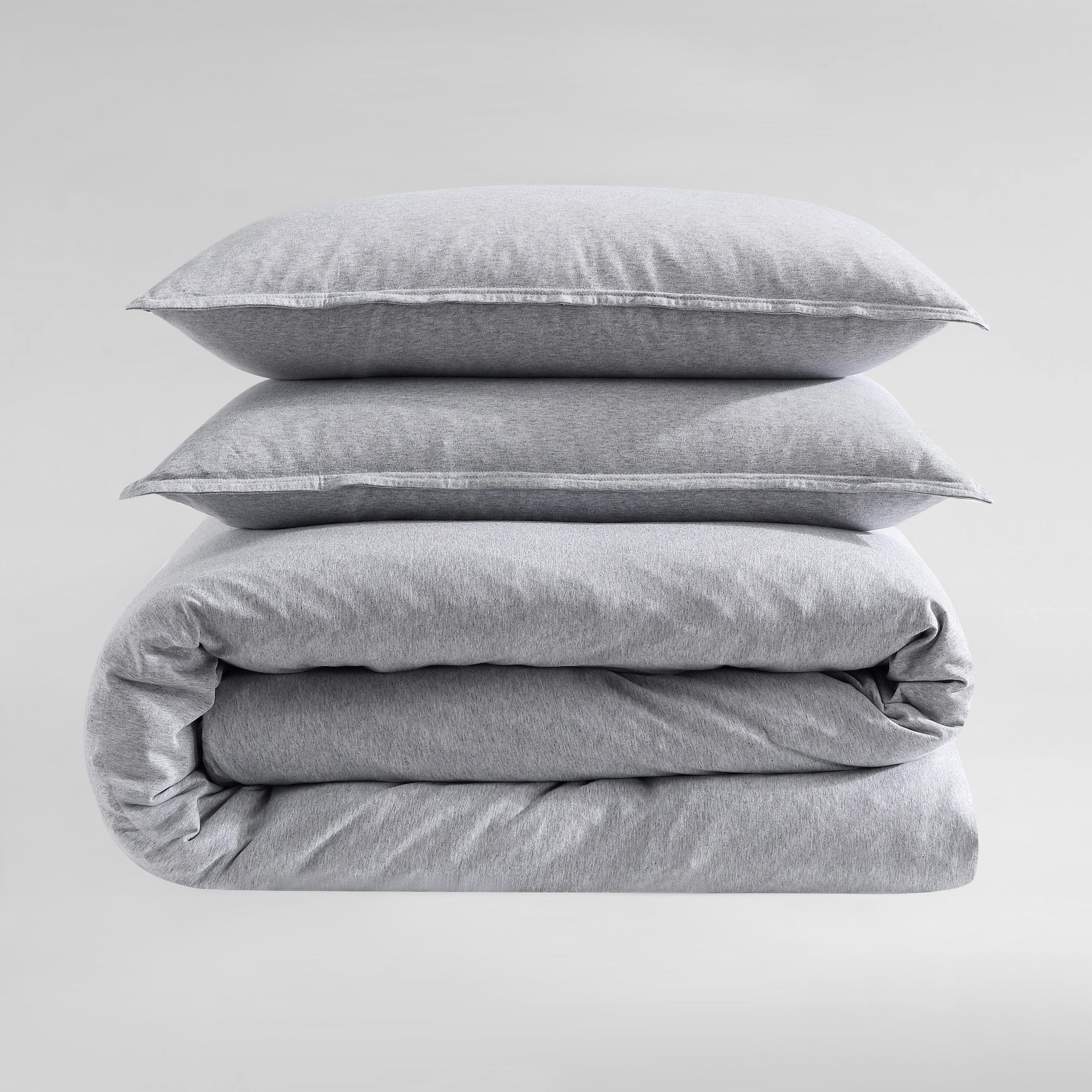 Modern Cotton Melange Grey King Comforter-Sham Set-3 Piece