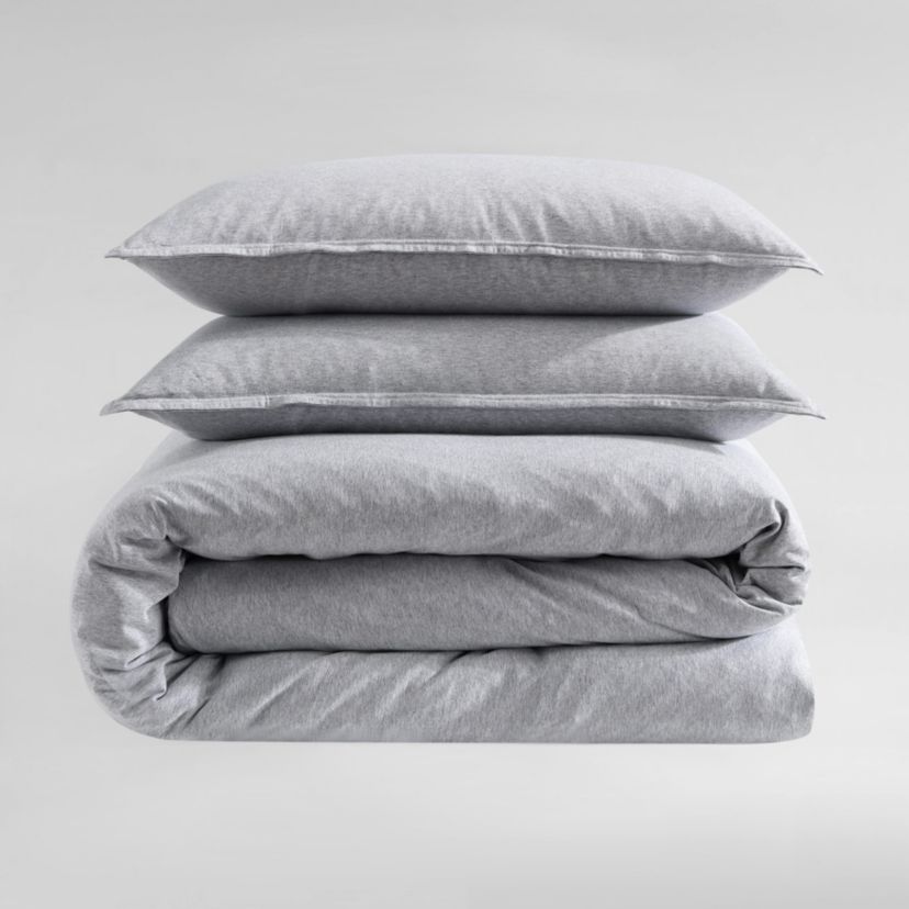 Modern Cotton Melange Grey King Comforter-Sham Set-3 Piece