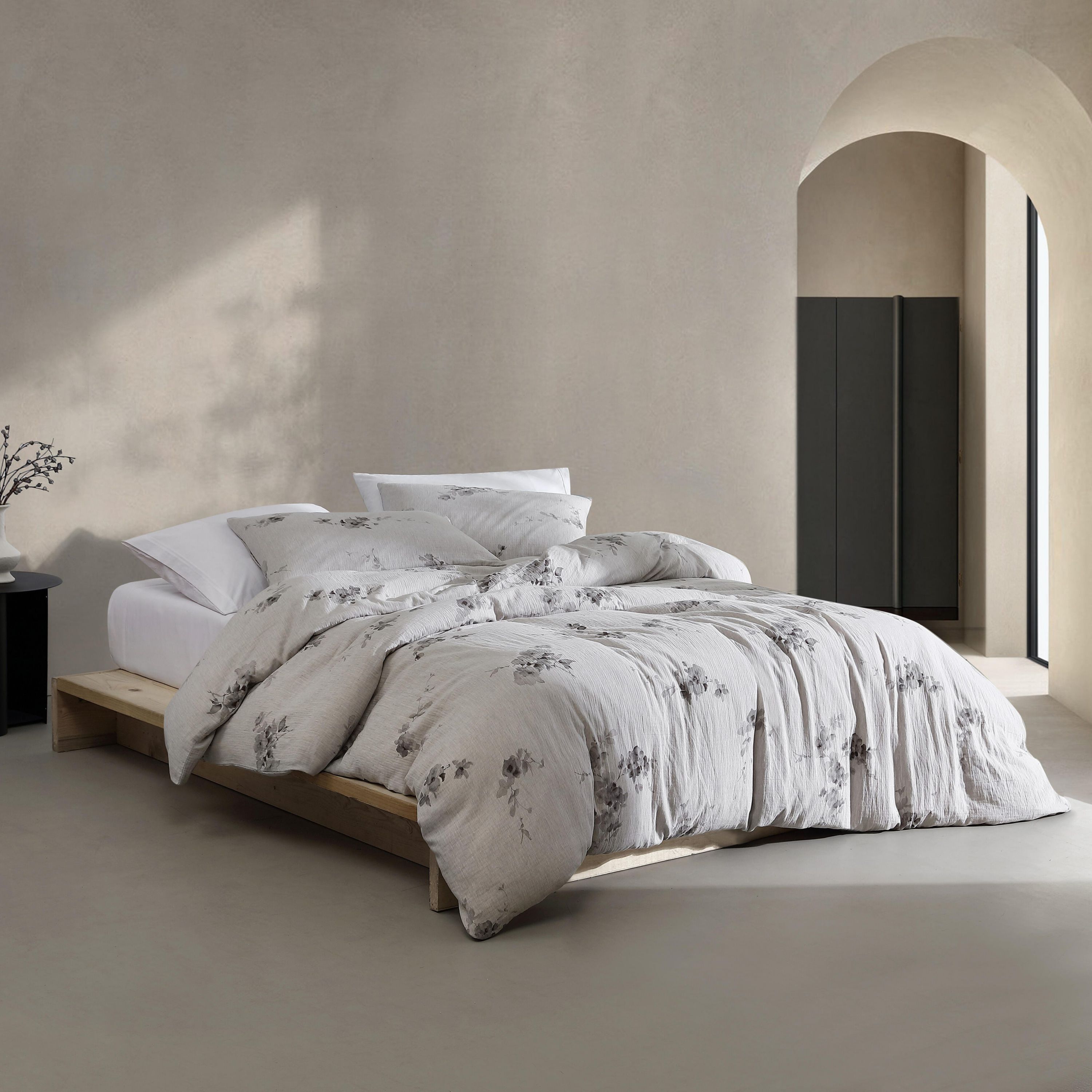 Aquarelle Floral - Brown Queen Duvet Cover Set-3 Piece