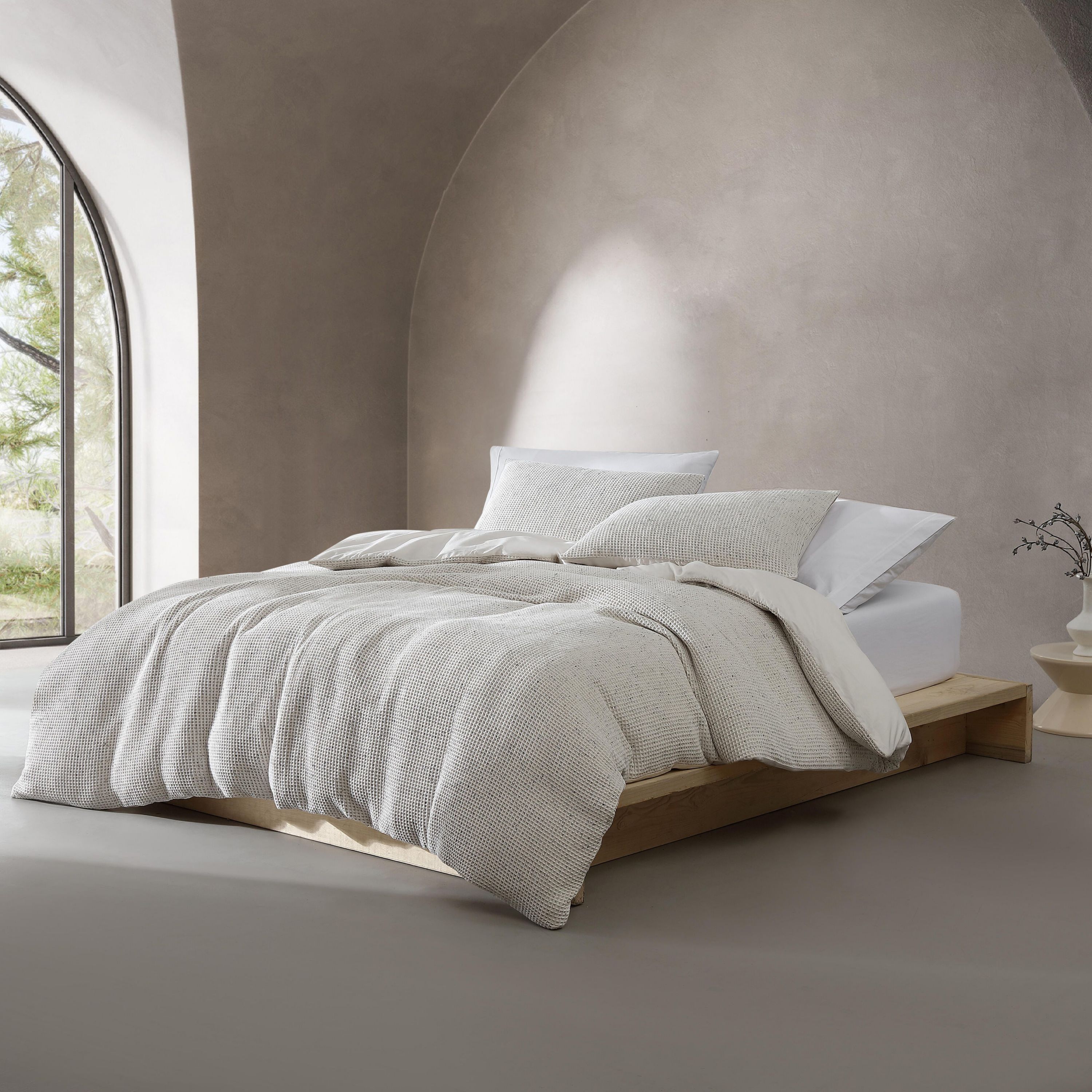 Speckled Waffle Natural King Duvet Cover Set-3 Piece
