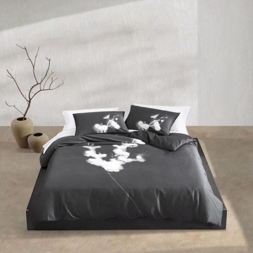 Orchid Charcoal Queen Duvet Cover Set-3 Piece