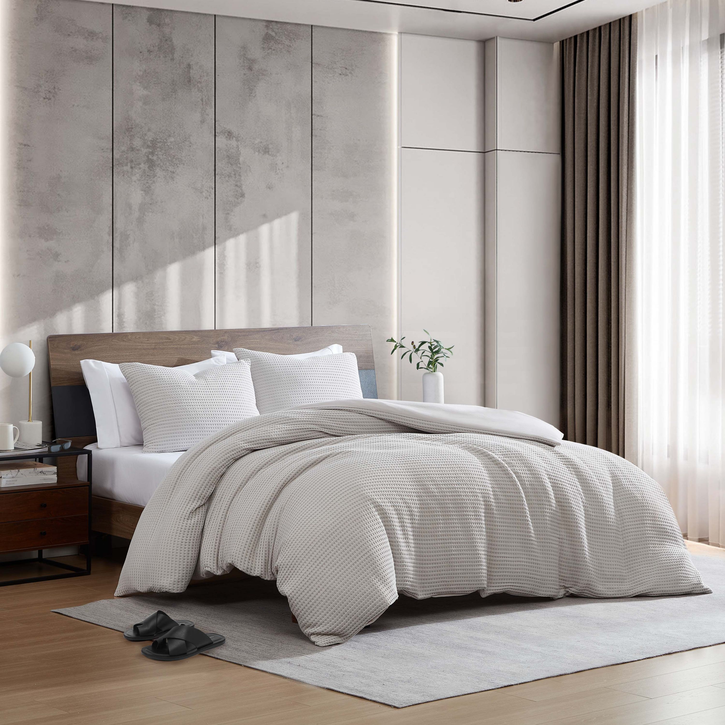Solid Waffle Microfiber Comforter Set