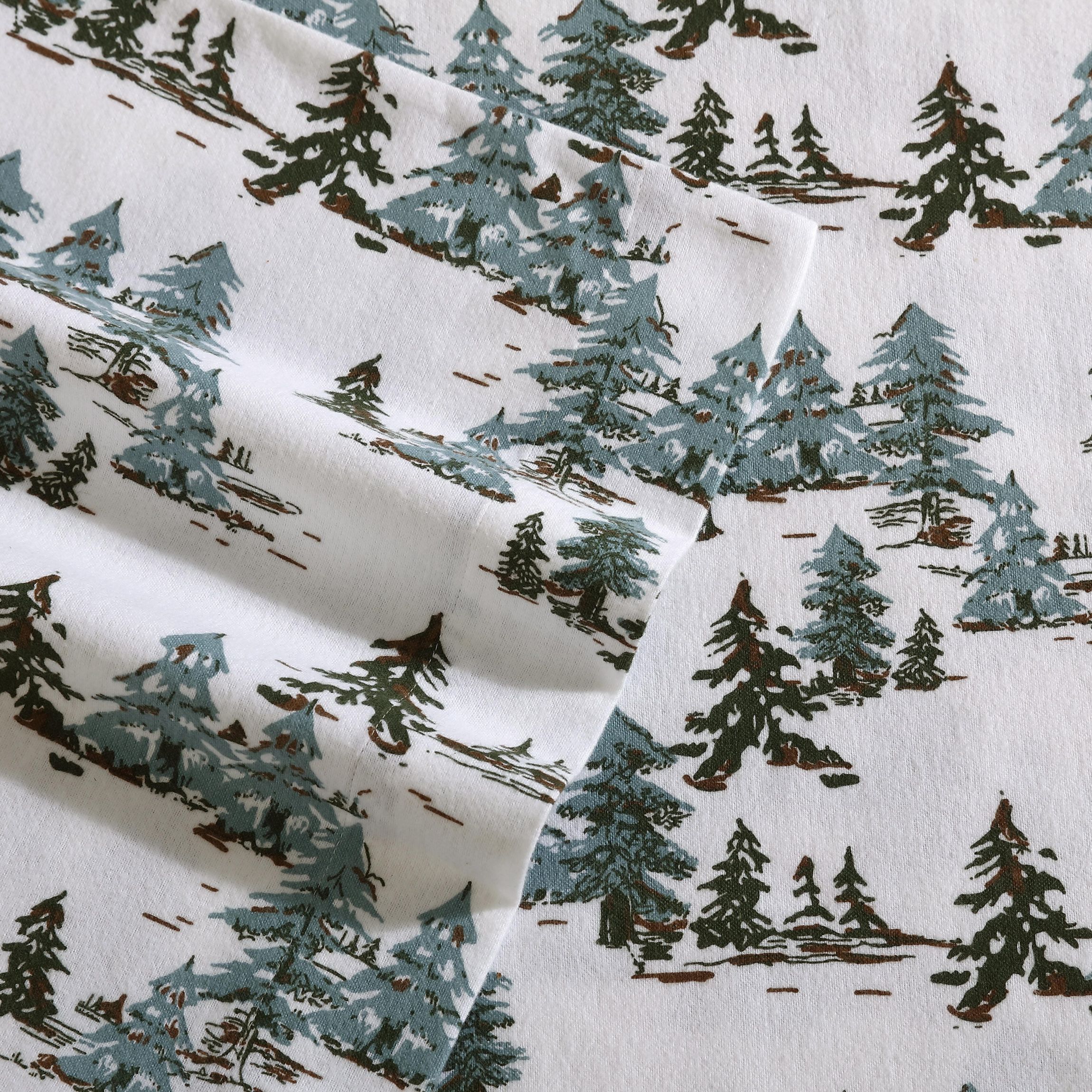 Snowy Pine Trees Cotton Sheet Set