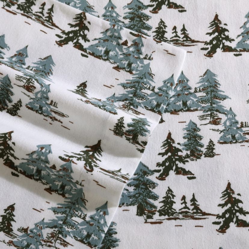 Snowy Pine Trees Cotton Sheet Set