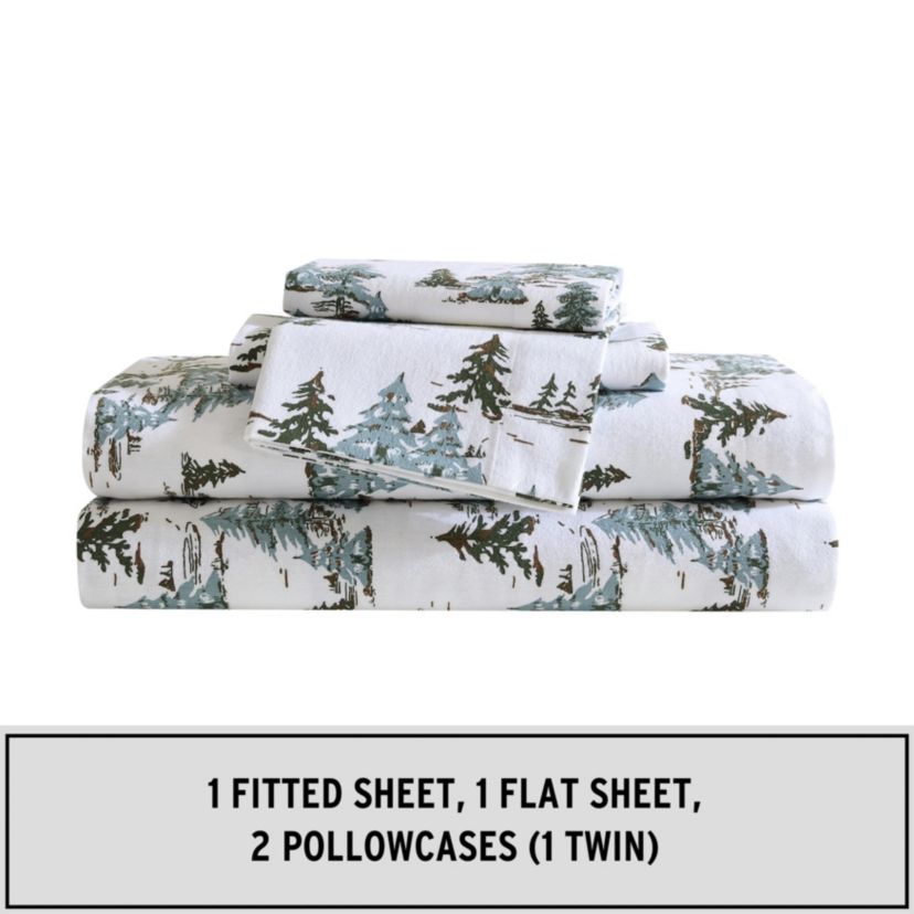 Snowy Pine Trees Cotton Sheet Set