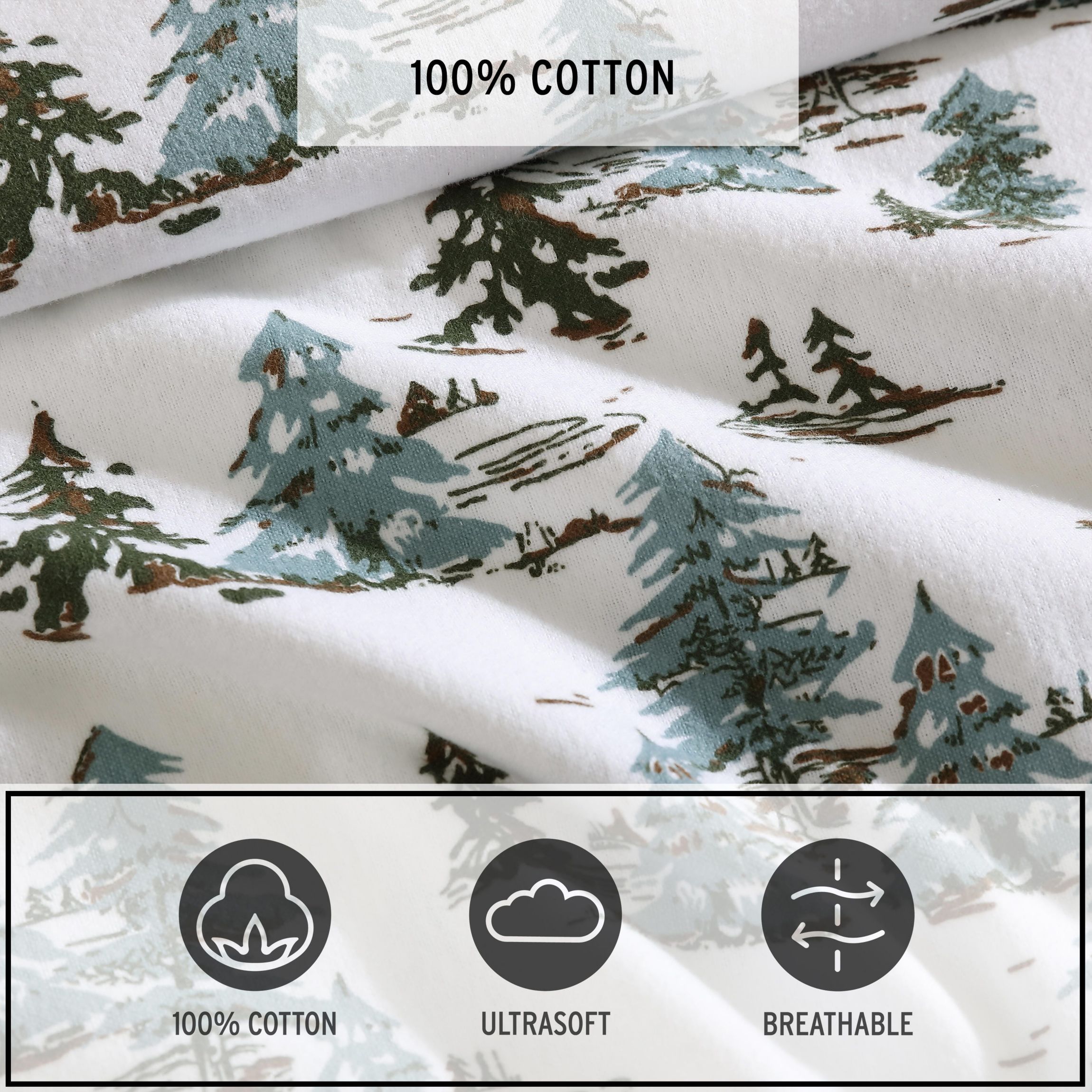 Snowy Pine Trees Cotton Sheet Set